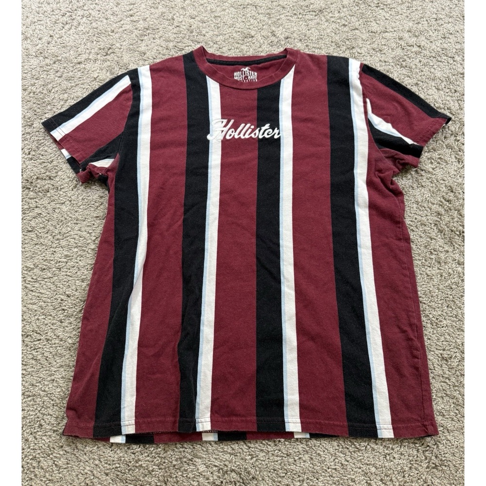 Hollister Shirt Mens Red Striped Shirt Surf Rugby Skater Grunge Retro Urban S‎